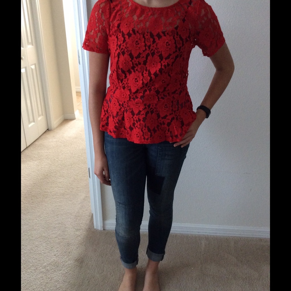 DKNY Red Lace Top Size M